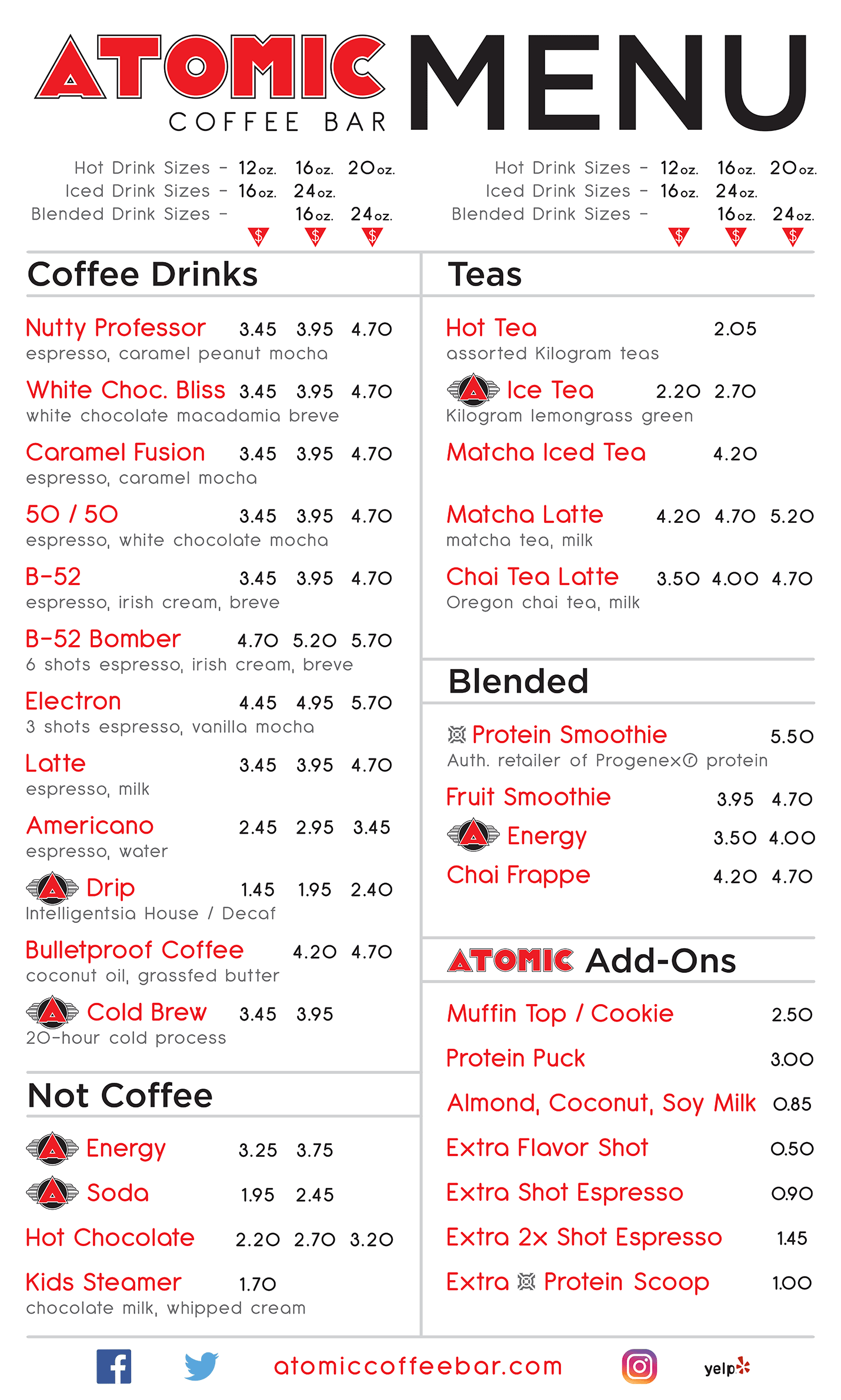Atomic Coffee Bar Menu